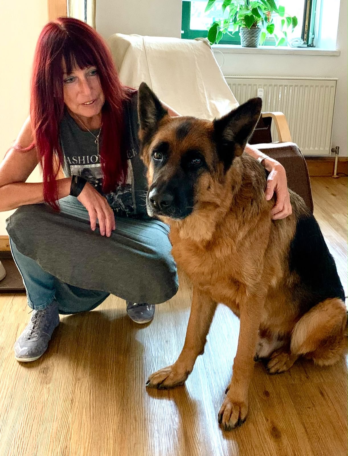 Cornelia Köhler mit einem Deutschen Schäferhund in der Praxis
