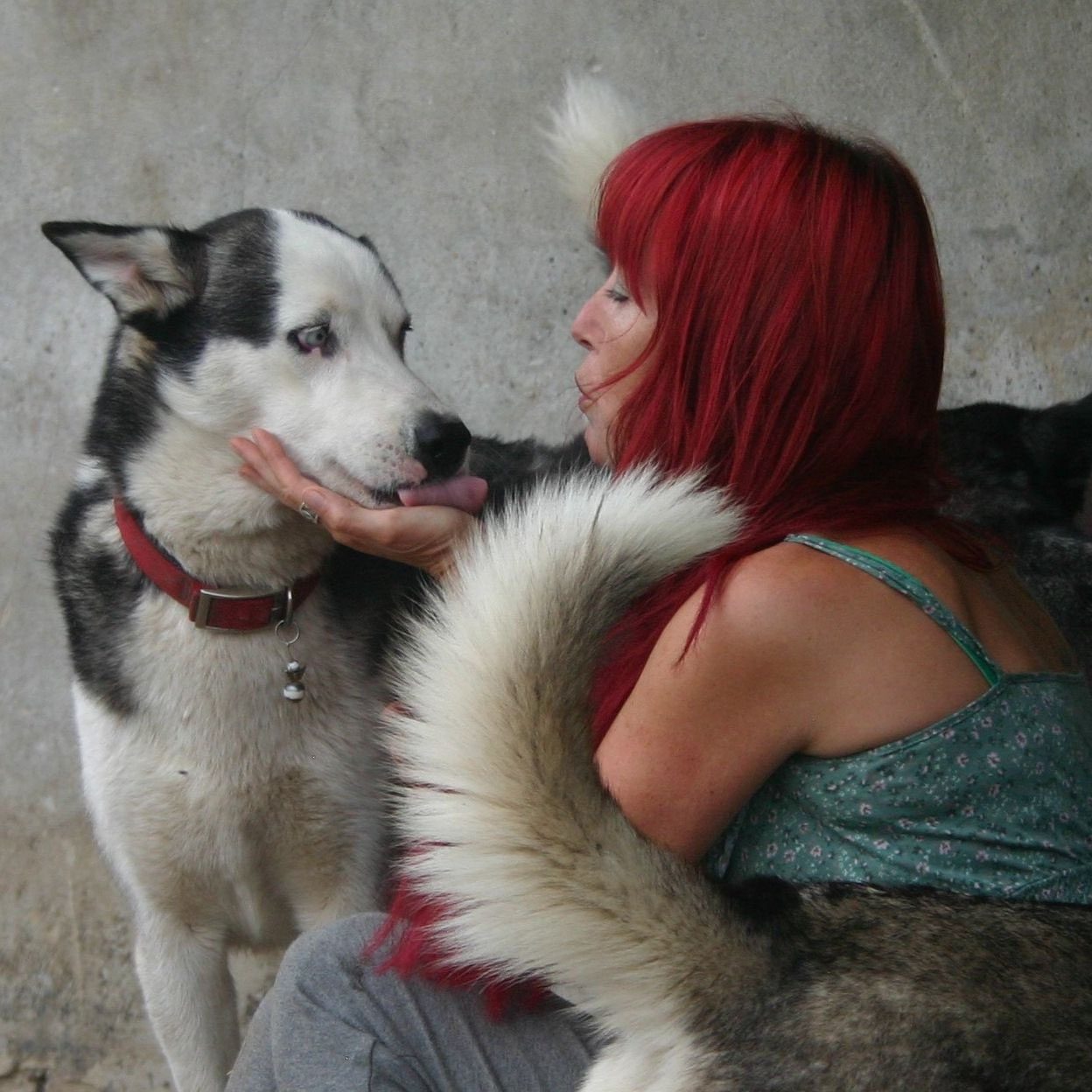 Cornelia Köhler im vertrauten Kontakt mit einem Husky